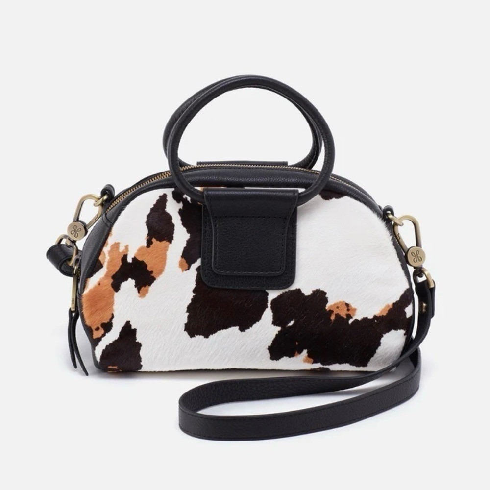 Hobo Sheila Small Mini Cow Print Hair On‎ Leather Satchel, Black/Brown, NWT